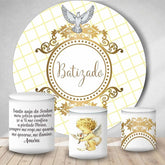 Gold Und Weiß Kinder Taube Runden Baby Dusche Hintergrund